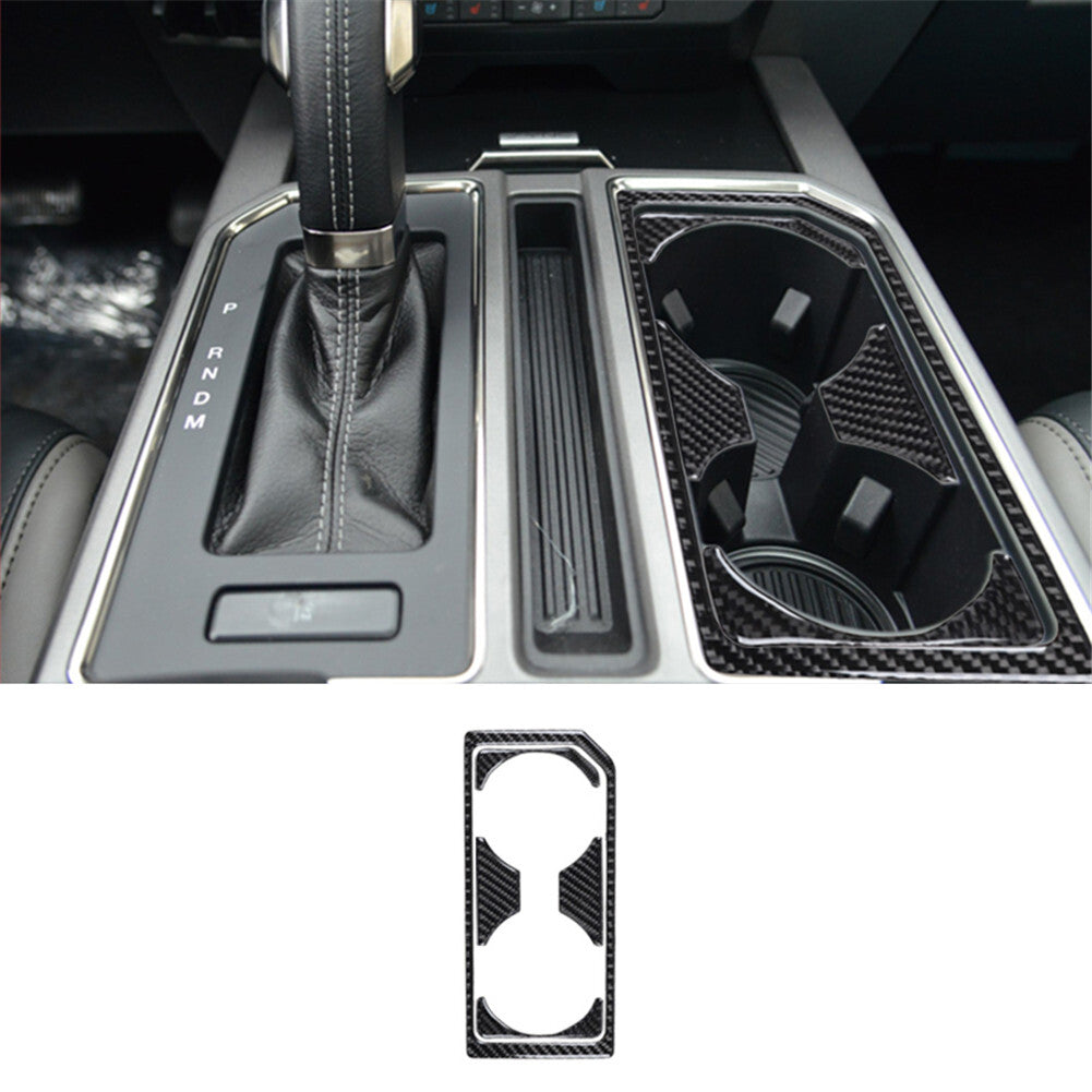 Carbon Fiber Interior Water Cup Holder Panel Trim Cover for Ford F-150 2015-2017