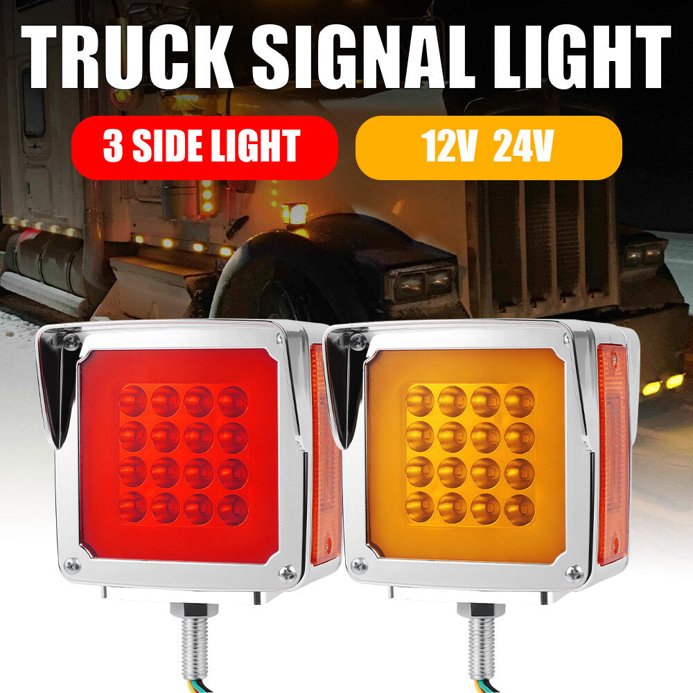 Amber/Red LED Double Face Stud Mount Pedestal Fender Stop Turn Tail Lights Truck