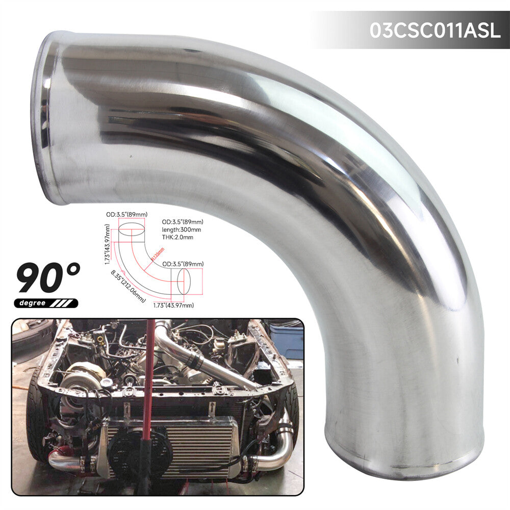 90 Degree 89mm 3.5 Aluminum Intercooler Intake Pipe Piping Tube Hose Silver