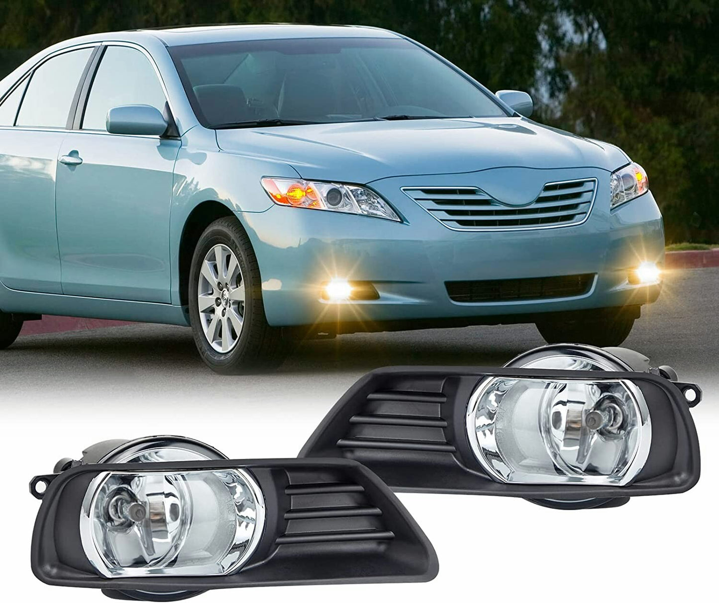 Fits 2007 - 2009 for Camry front bumper fog light left + right + switch + wiring - v