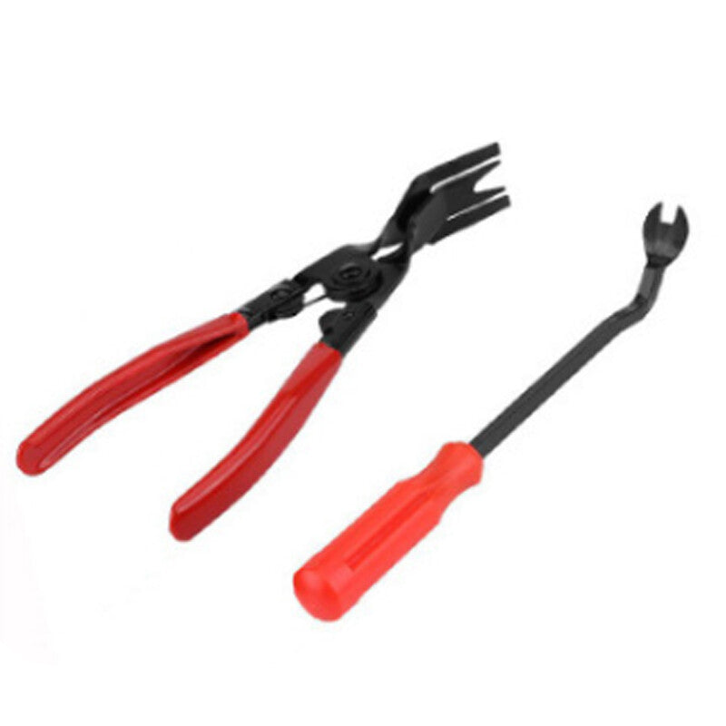 440-piece pack of mixed plastic automotive fasteners, including door bumper fender liners, rivet clips, and tools. n