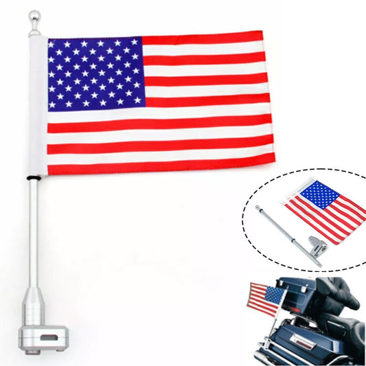 Chrome Universal Motorcycle American Flag Pole Luggage Rack Mount for Honda - n