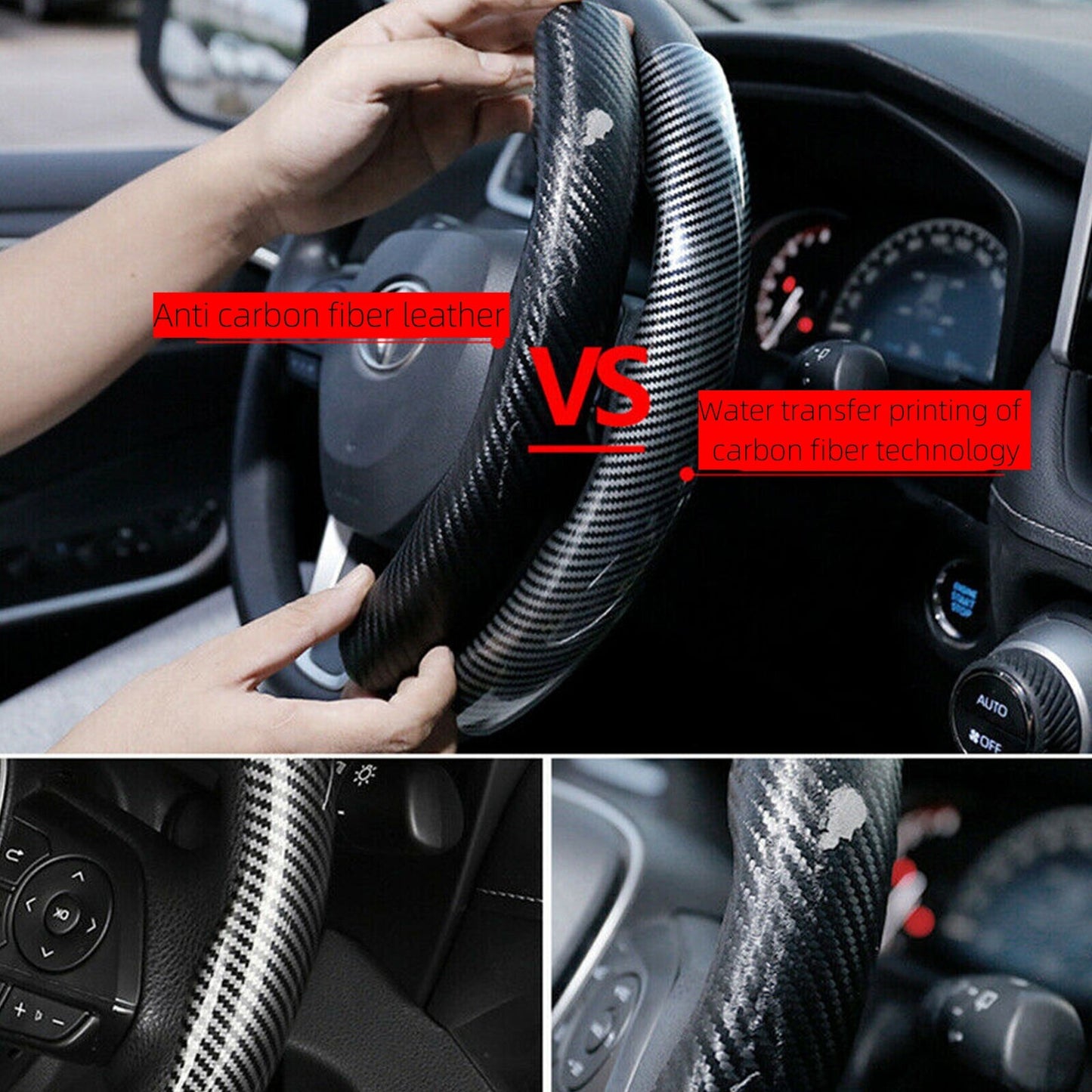 Carbon Fiber Look Universal Car Steering Wheel Booster Cover Non Slip Accessory Q