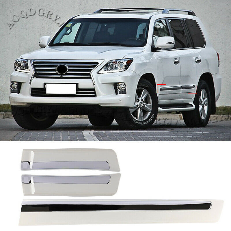 Pearl White+Chrome Side Door Body Molding Strips Guard for LEXUS LX570 2008-2015