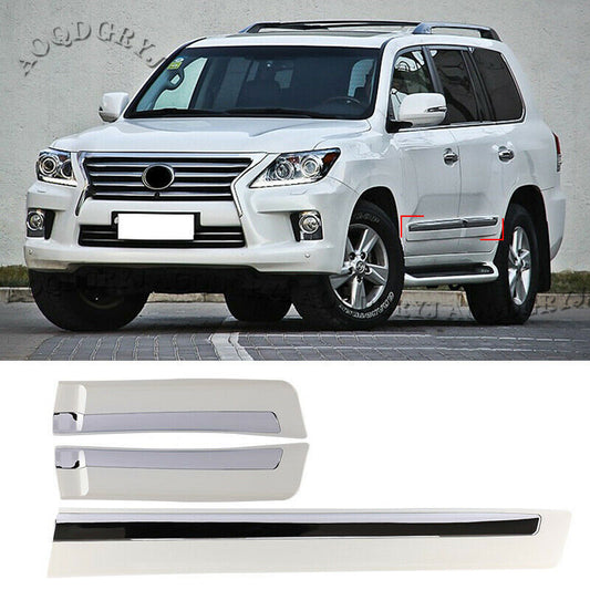 Pearl White+Chrome Side Door Body Molding Strips Guard for LEXUS LX570 2008-2015