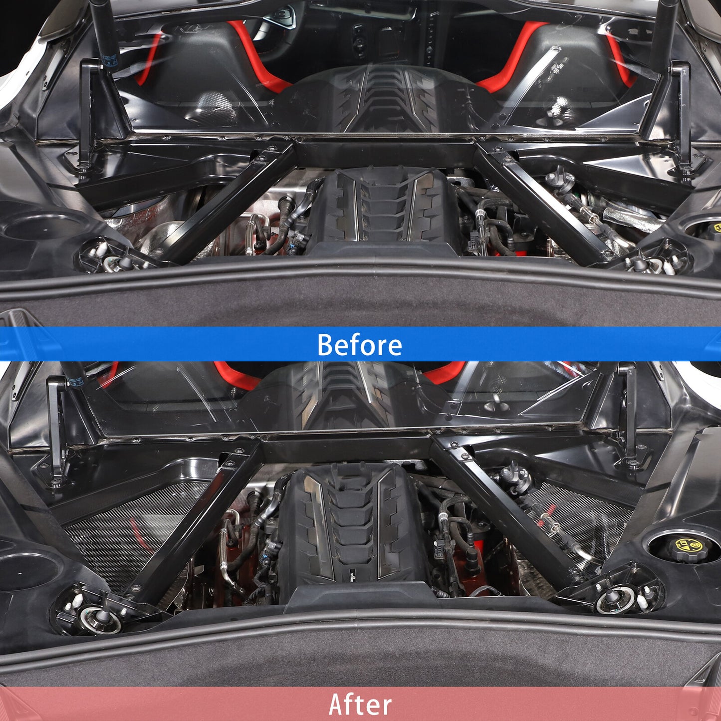 Engine bracket side rail insert panel cover with decorative steel chrome for 2020 - 23 C8 for Corvette - n