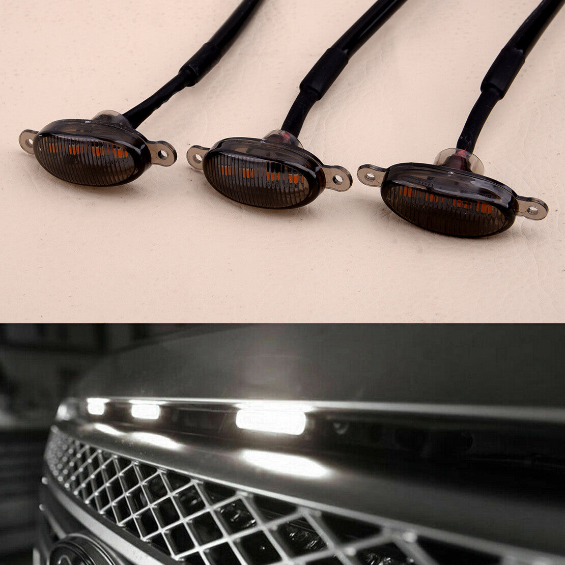 Smoked Lens Amber LED Front Grille Running Light Lamp Fit  for ford  F-150 Q