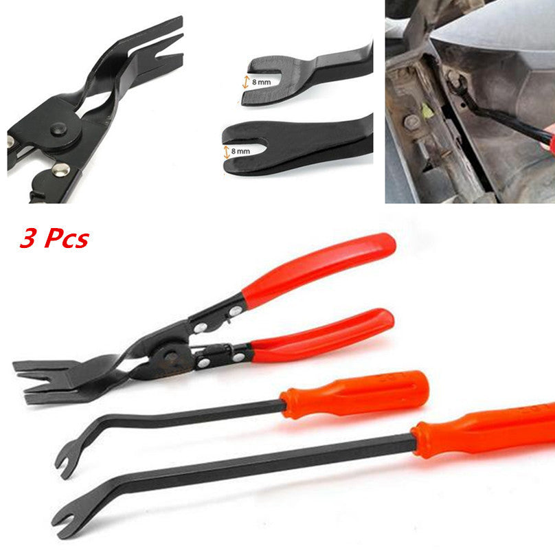 Car 3Pcs Professional Clip Plier Fastener Remover Handle Repair Crowbar Tool Kit