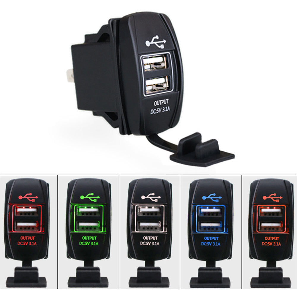 12V 3.1A Blue LED Waterproof Dual USB Port Adapter for Mobile Phones and Car Chargers - n