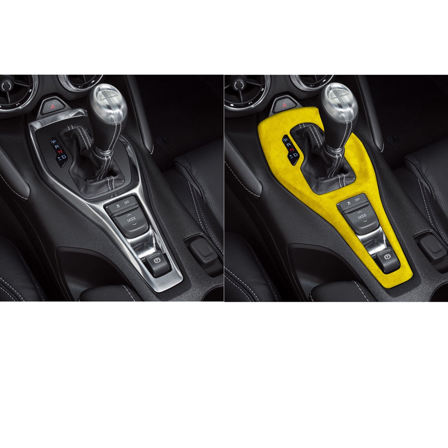 Console Gear Shift Frame Cover Trim for Chevrolet Camaro 2016-2020 Yellow Suede