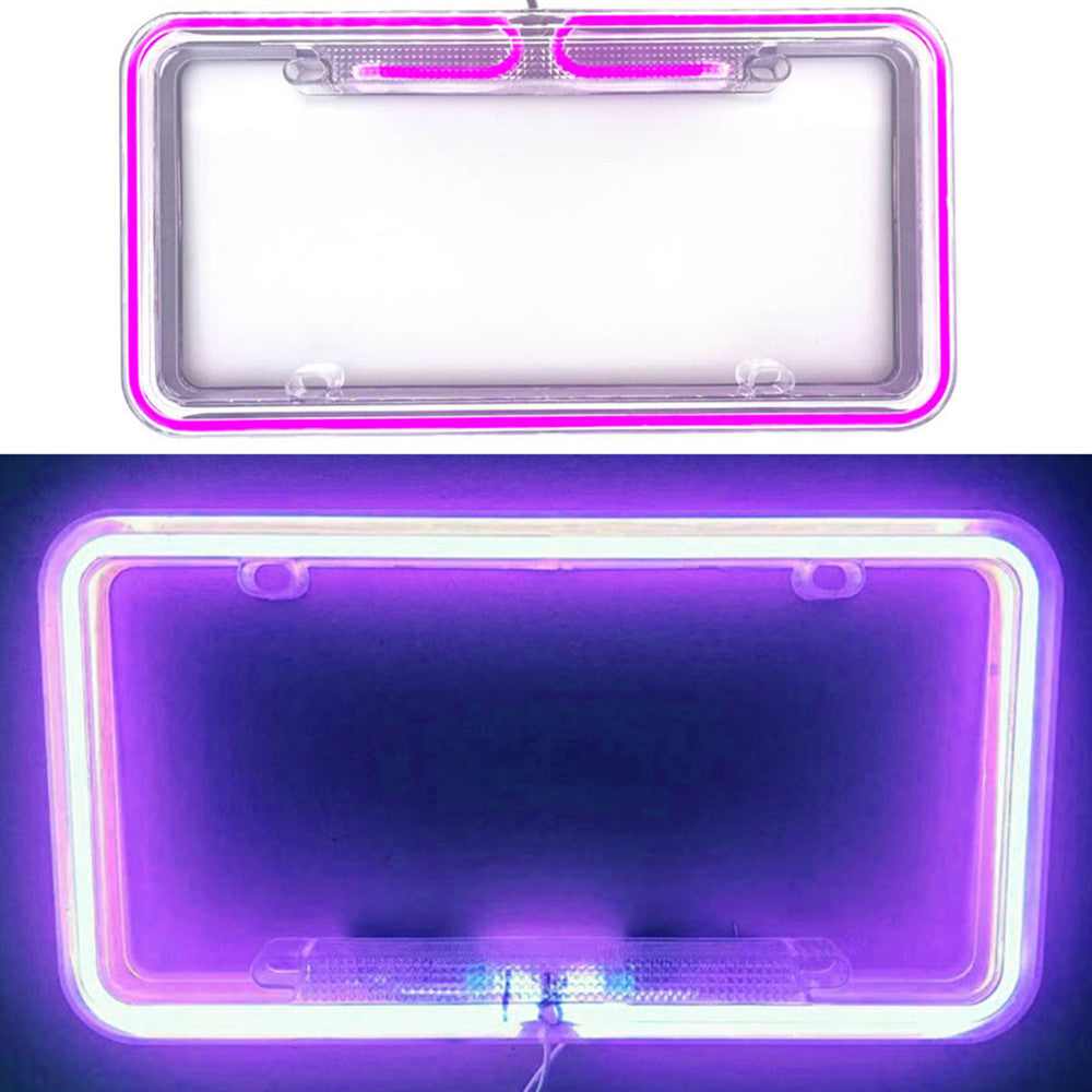 12V Universal Purple Car SUV Truck Neon License Plate Frame Front and Rear Label Cover - n