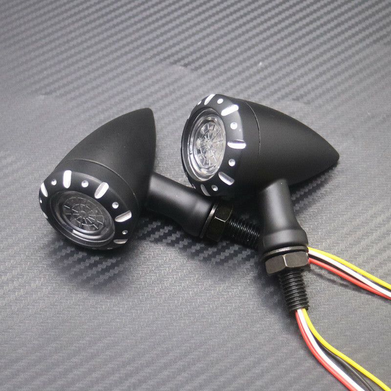 Black Bullet Metal LED Brake Blinker Light Turn Signal Light for Harley Chopper Q