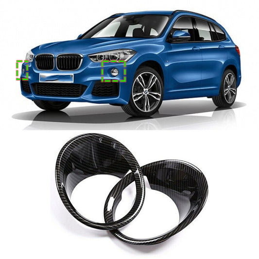 pair of carbon fiber front fog light cover trims for 2016-2019 for BMW X1 F48.