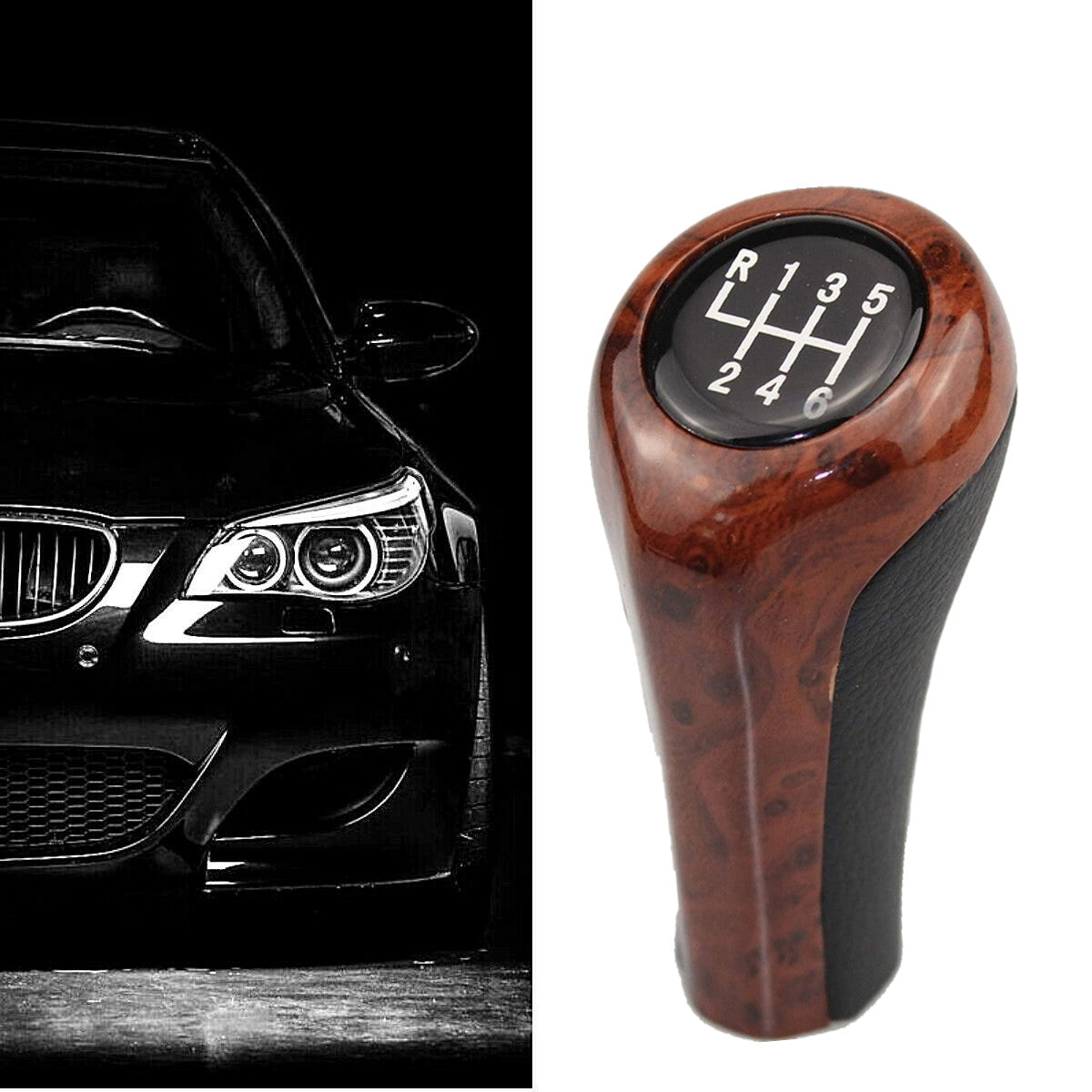 for BMW 1/3/5/6 Series 6 Speed Burl Wood Grain Manual Gear Shift Knob Shifter Q
