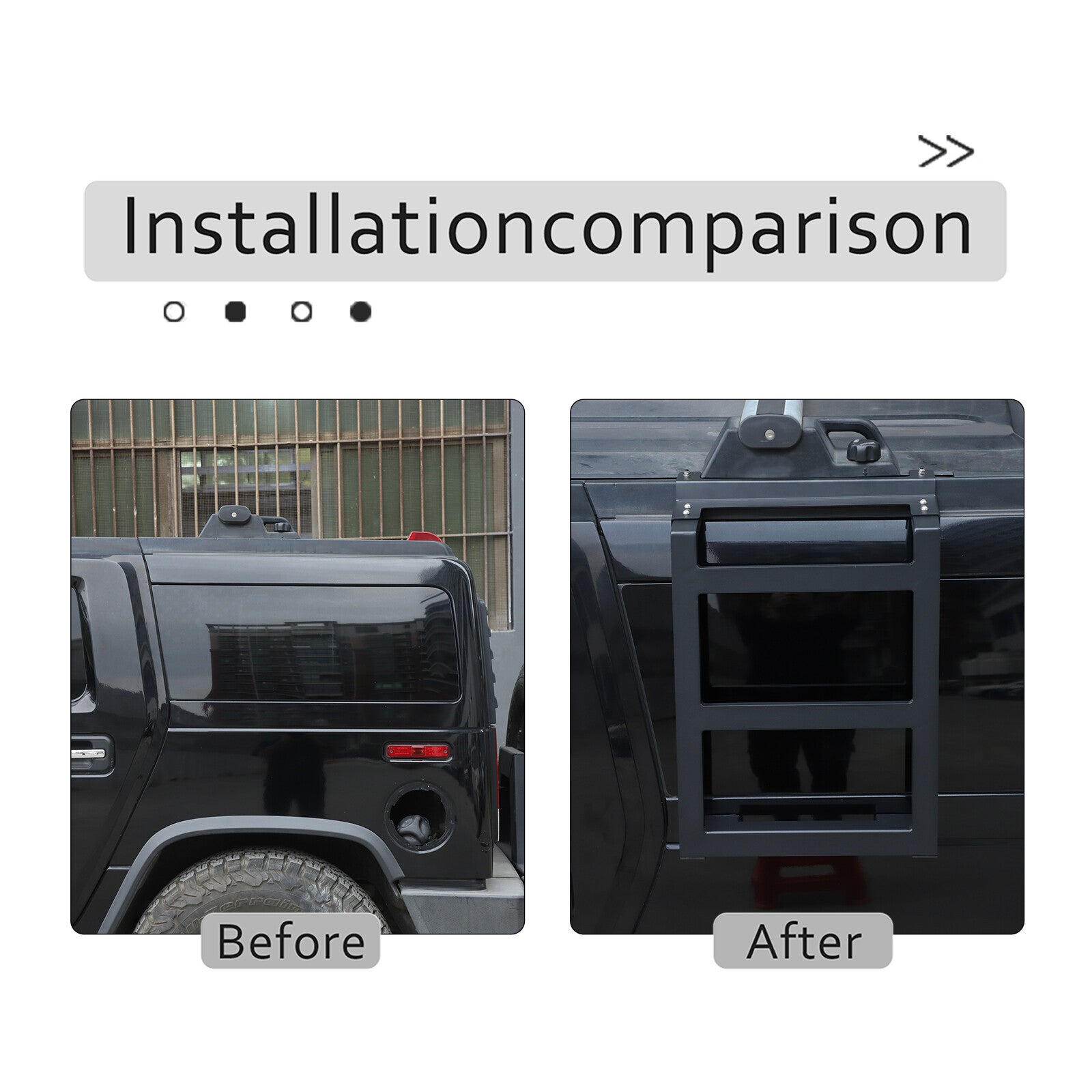 The extended climbing stairs on the left rear window are suitable for the for Hummer H2 (2003-2009).