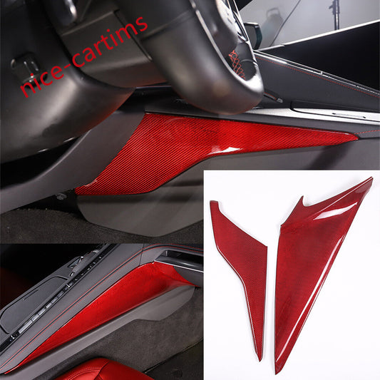 Red Carbon Fiber Center Console Side Knee Panel Trim Fit for Corvette C8 2020-24