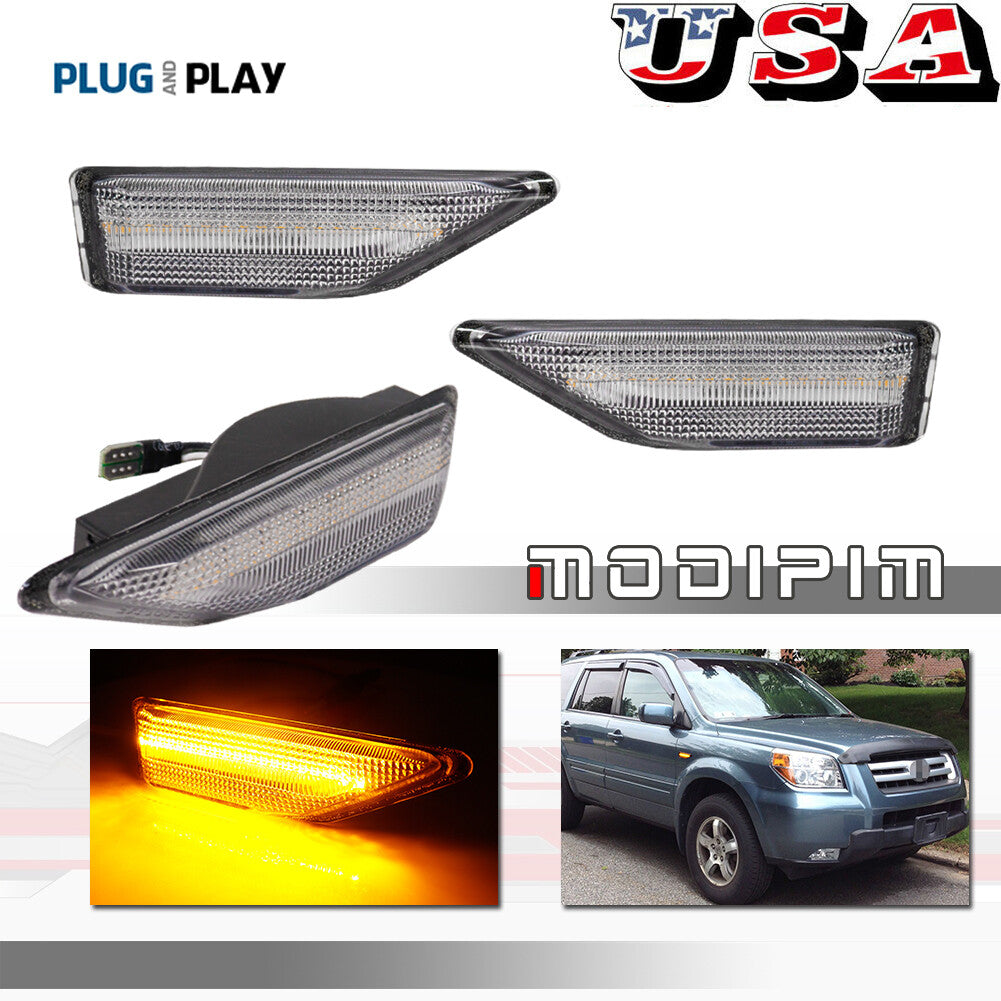 2-Pack Transparent Lens Amber LED Front Park Side Marker Lights for 2006-2008 for Honda Pilots