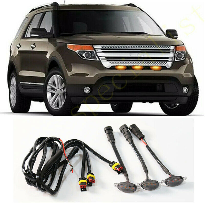 3pcs  for ford  Explorer 2011-2015 Front Grille LED Light Style Grill Trim Q