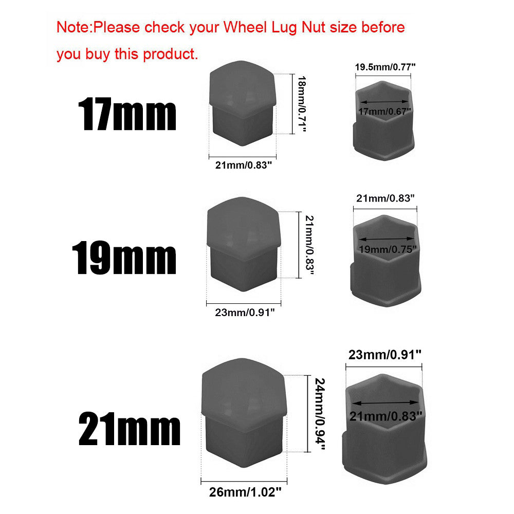 24pcs Black Car Wheel Nut Lug Cover Auto Hub Screw Caps Bolt Rims Tire Tool