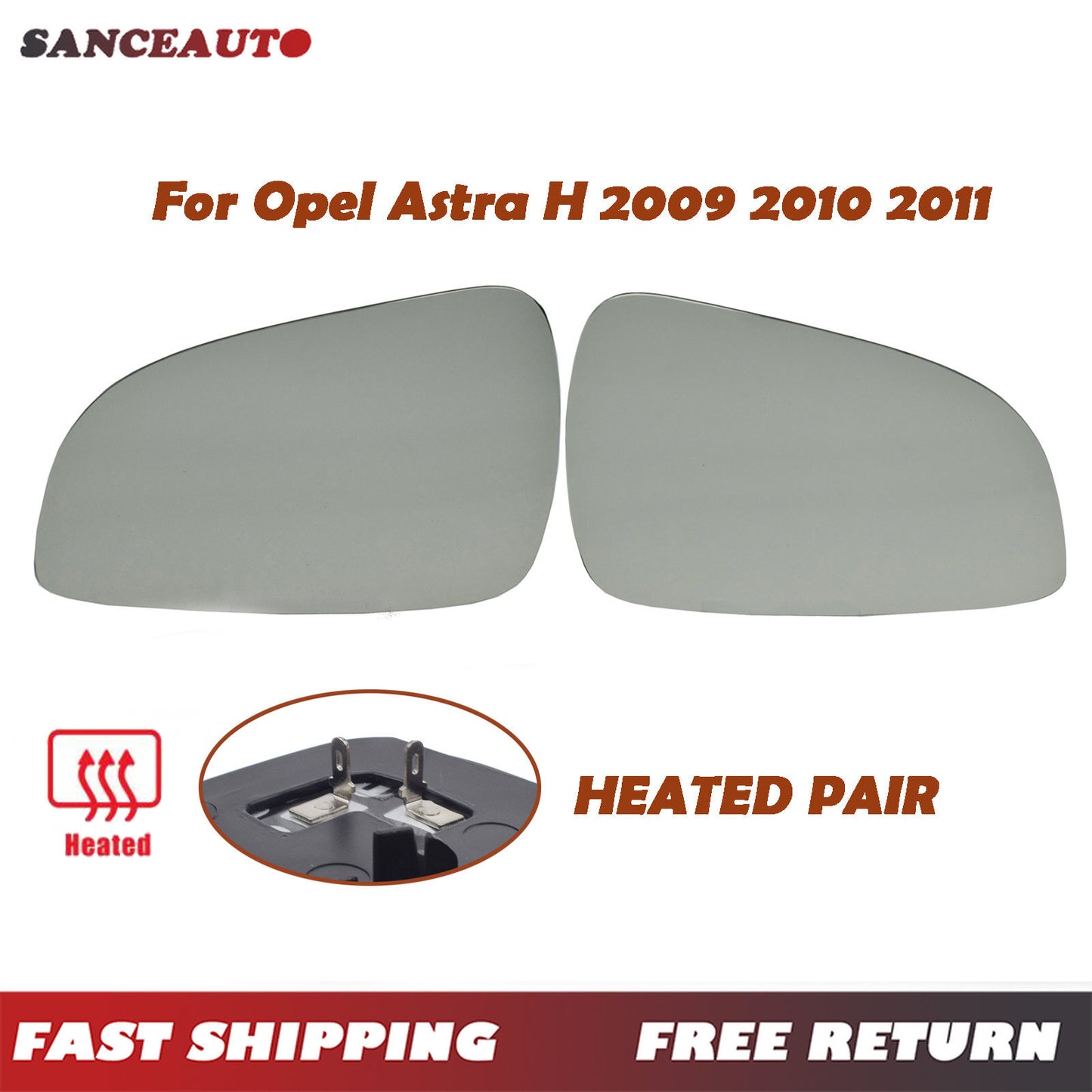 Heated side mirrors (left and right) suitable for Opel Astra H 2009 2010 2011 6428786- n