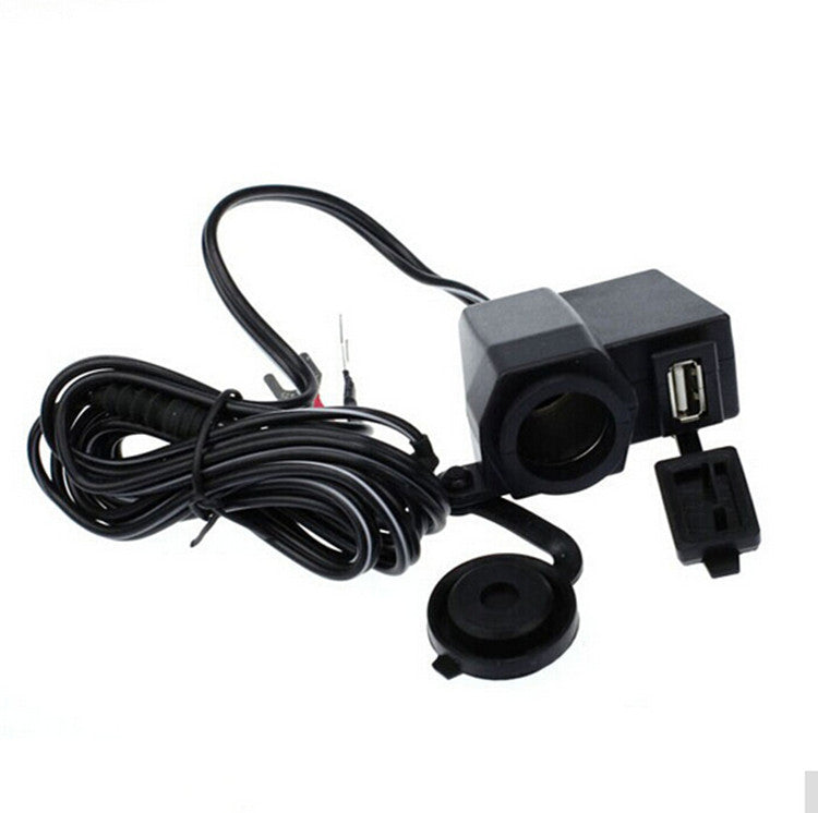 Motorcycle Handlebar Waterproof Phone Cigarette Lighter USB Power Socket Charger