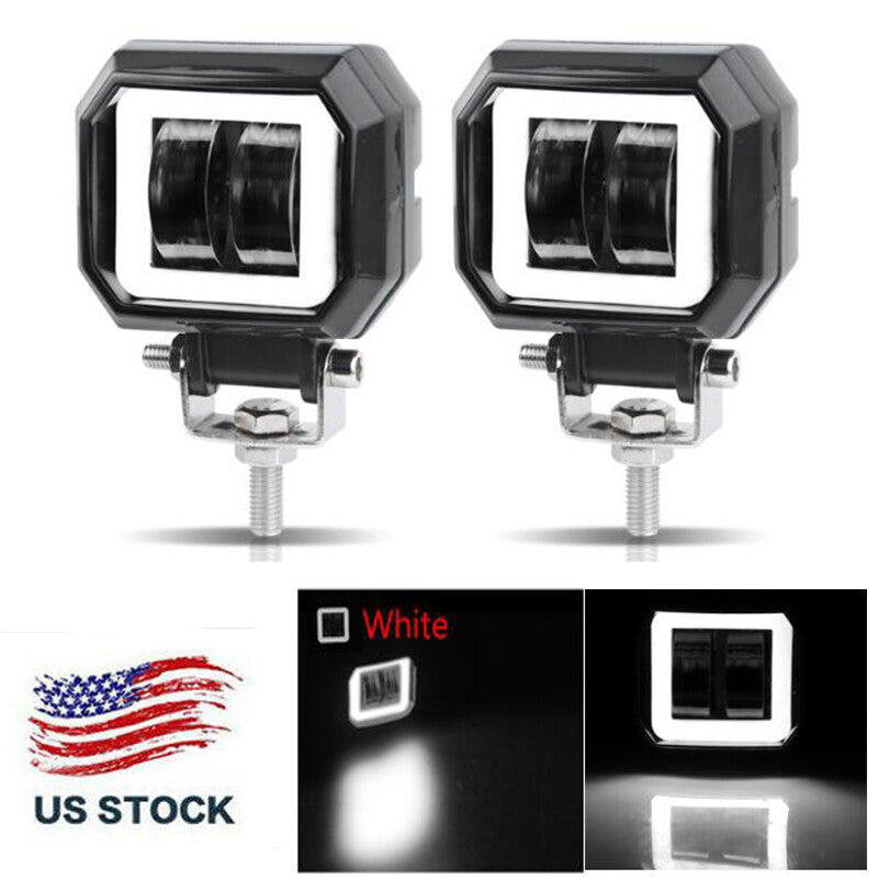 2X 3inch Square LED Work Light Bar Spot Driving Fog Pods DRL White Halo Off Road