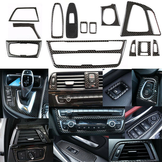 13PCS Car Real Carbon Fiber Interior Trim Decor Cover for BMW 3 4 Series F30 F34 Q