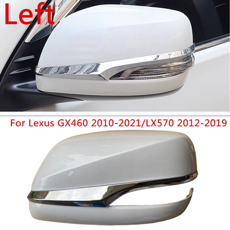 White Left Rearview Mirror Cover Shell Cap for Lexus GX460 2010-2021/LX570 13-19