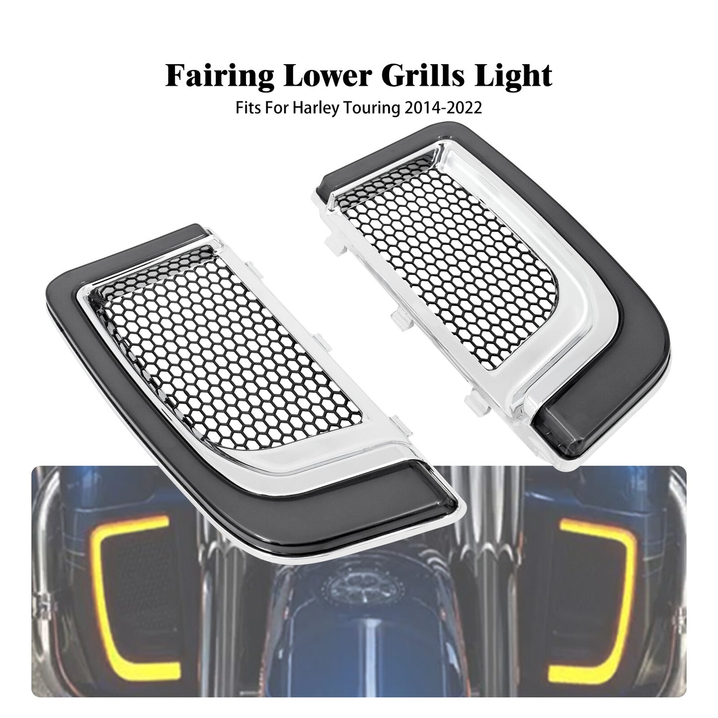 Fairing Lower Grills LED Turn Signal Running Lights Fit for Harley Touring 14-22