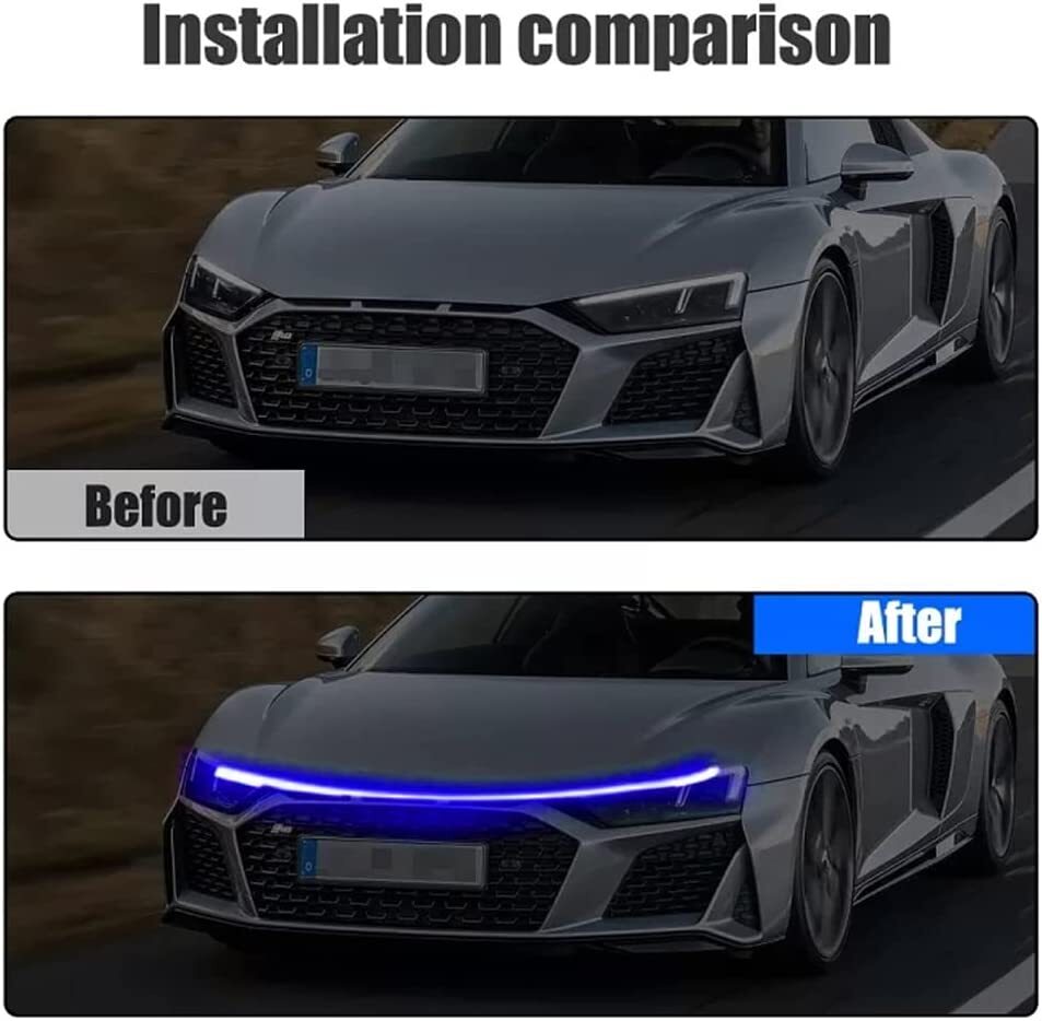 70-inch blue automotive LED daytime running light strip, waterproof flexible DRL light - n