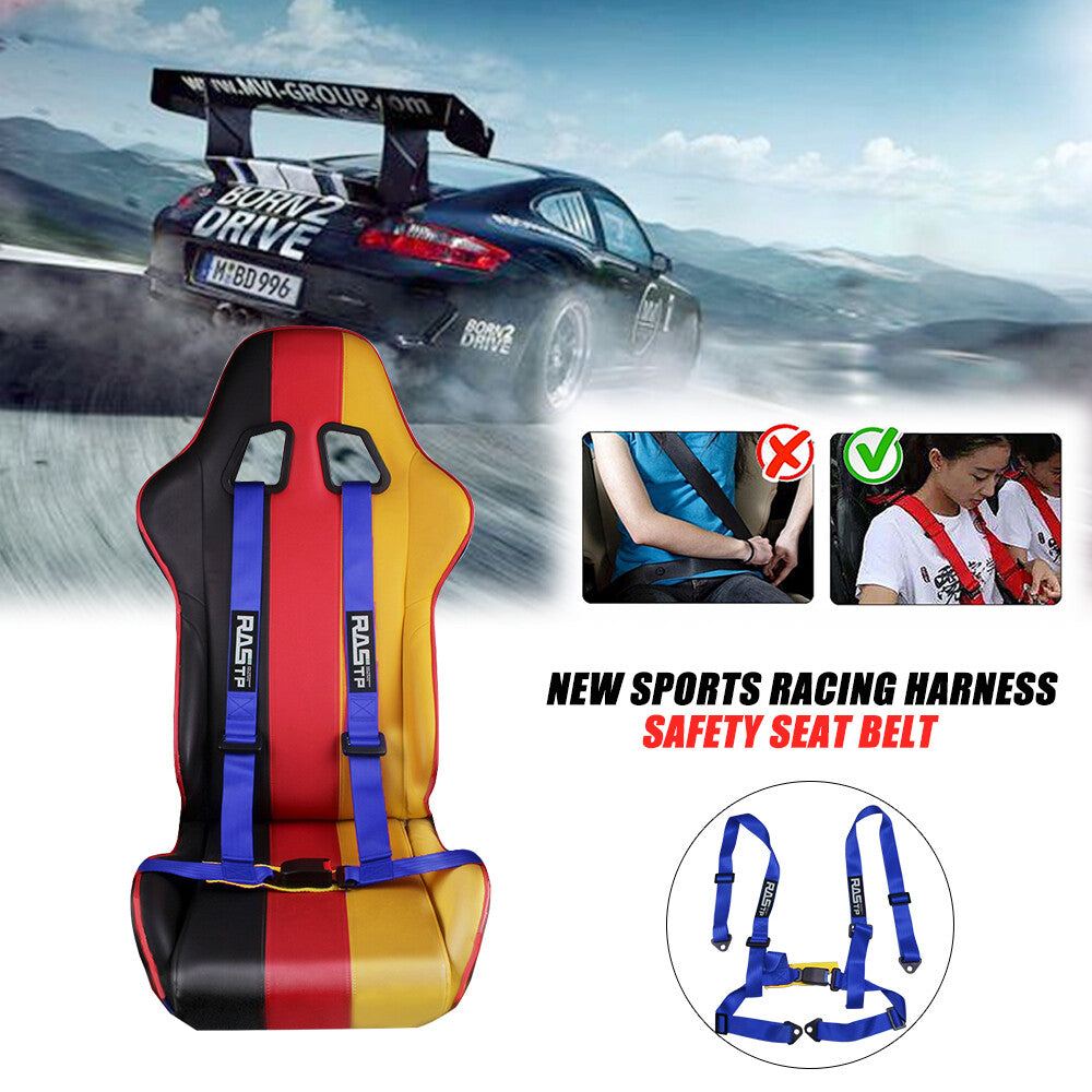 Adjustable 4 Point Buckle Racing for Seat Belt Harness Strap Kit 2inch blue Q