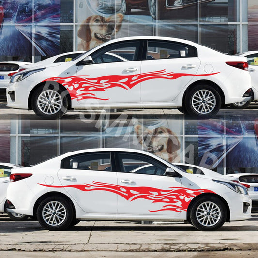 2x Sport Red Fire Car Side Body Side Door Fender Vinyl Decal Sticker Waterproof