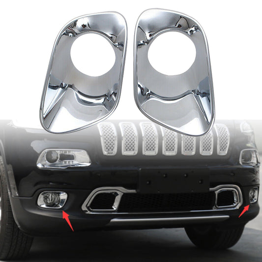 Pair Front Fog Lamp Light Cover Trim fit for Jeep Cherokee 2014 2015-2018 Chrome AT