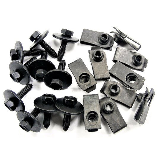 20 Pcs M6-1.0 x 25mm Long- 10mm Hex Body Bolts  U-nut Clips for Ford 147163194