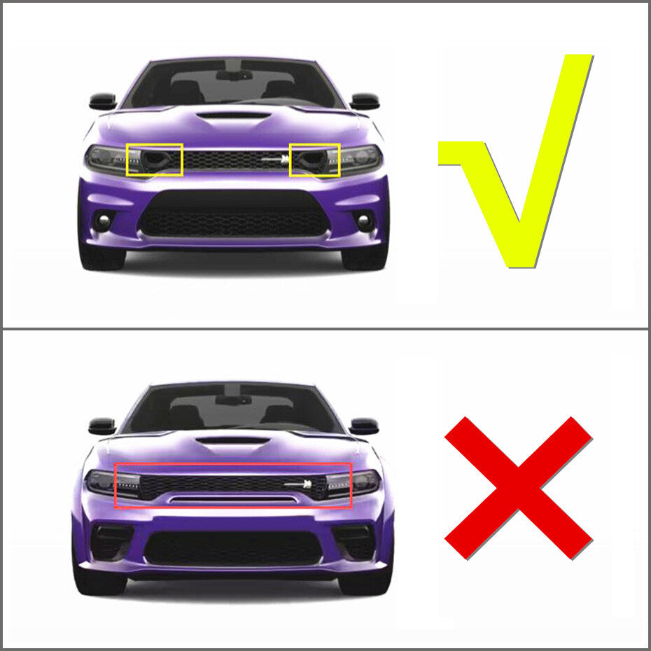 Car front bumper grille protector trim for Dodge chargers 2015-2023, accessory in red.