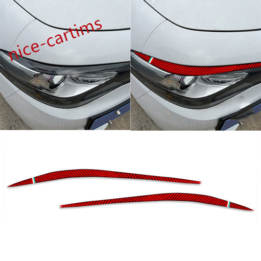 Red Carbon Front Headlight Eyelids Eyebrow Cover for Alfa Romeo Giulia 2017-2021