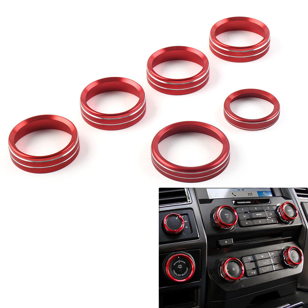 6x Air Conditioner Switch CD Button Ring Knob Trim for Ford F150 XLT 2015-20 Red