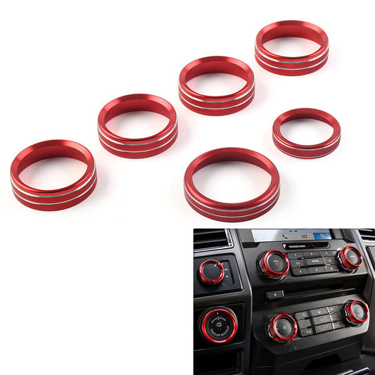 6x Air Conditioner Switch CD Button Ring Knob Trim for Ford F150 XLT 2015-20 Red