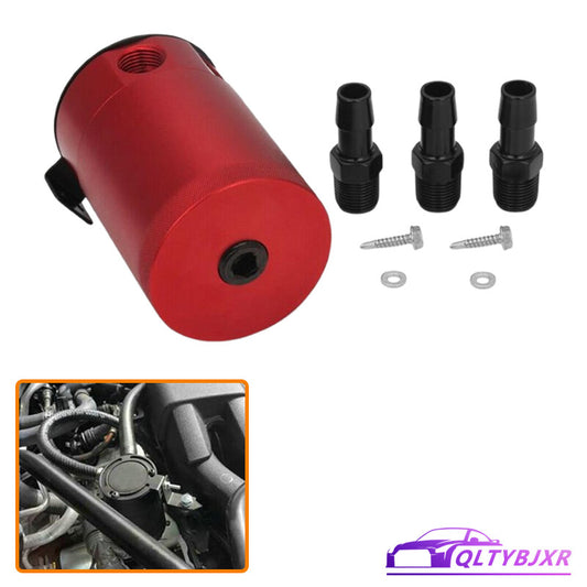3Port Oil Catch Can Tank Reservoir Air-Oil Separator Racing Baffled Aluminum Red