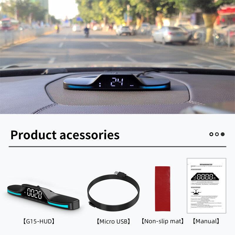 Car HUD (Head-Up Display), Digital GPS, Speedometer (MPH, KM/H), Overspeed Alarm, USB- n