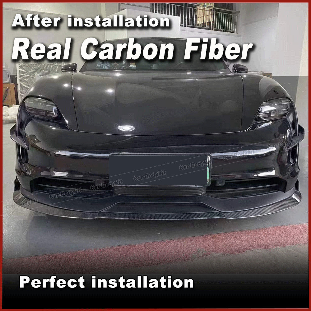 Fit for Porsche Taycan 9J1 Base 4S 2019-25 REAL CARBON Front Bumper Lip Spoiler