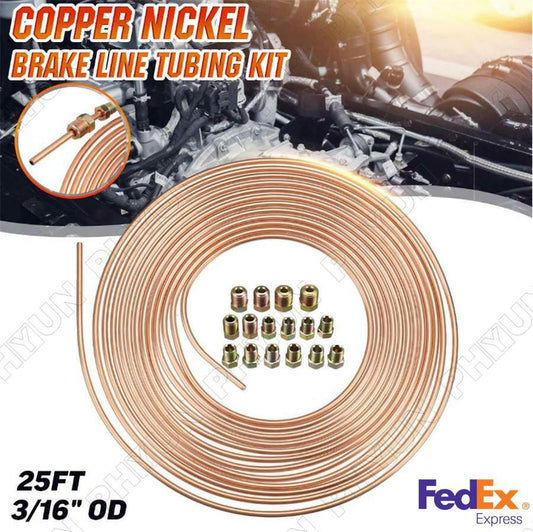 25 Ft Roll Copper Nickel Steel 3/16 Brake Line Tubing Kit Armor W/Gold Fittings Q