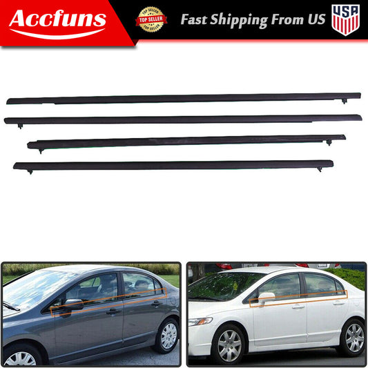 4-Pack Weather Strip Window Molding Decorative Sealing Tape for 2006-2010 and 2011 for Honda Civics n