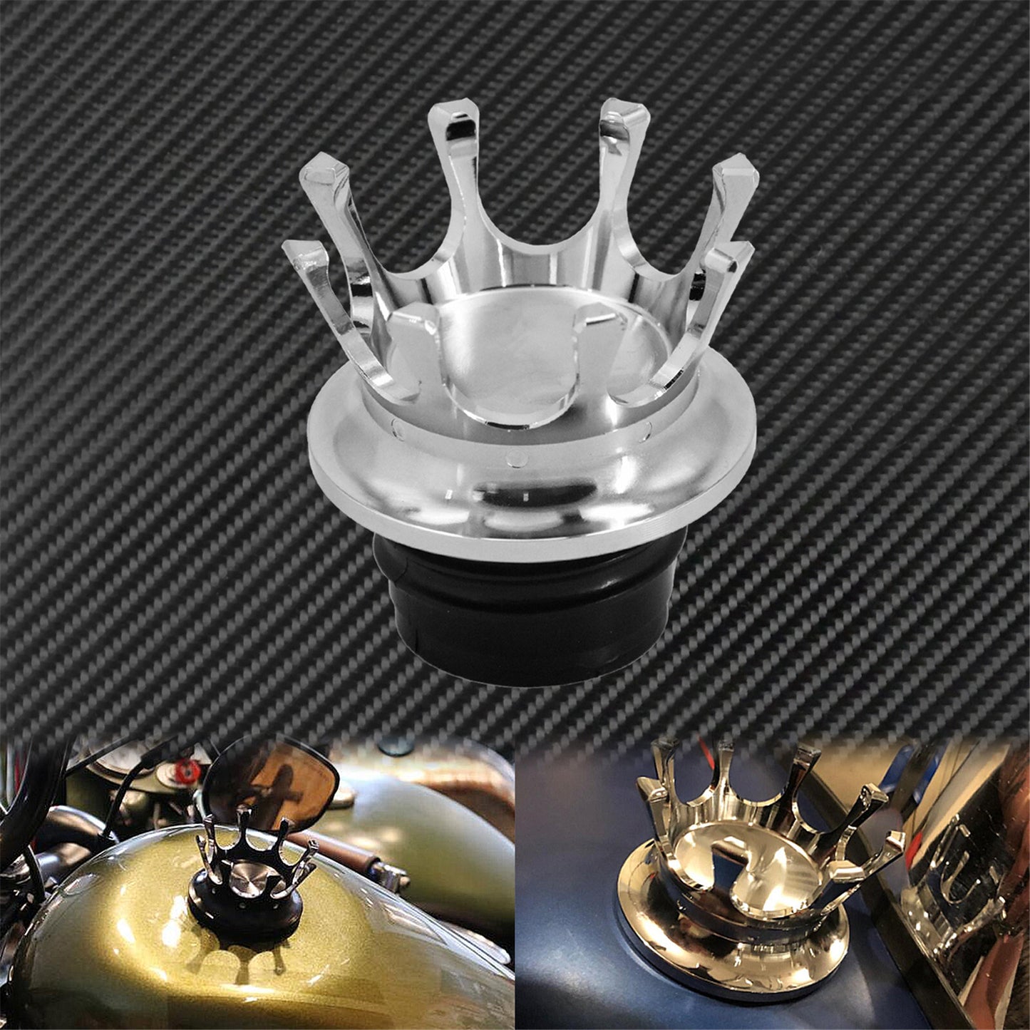 VENTED King Crown Gas Cap Fuel Tank Right-hand Thread Chrome Fit for Harley Q