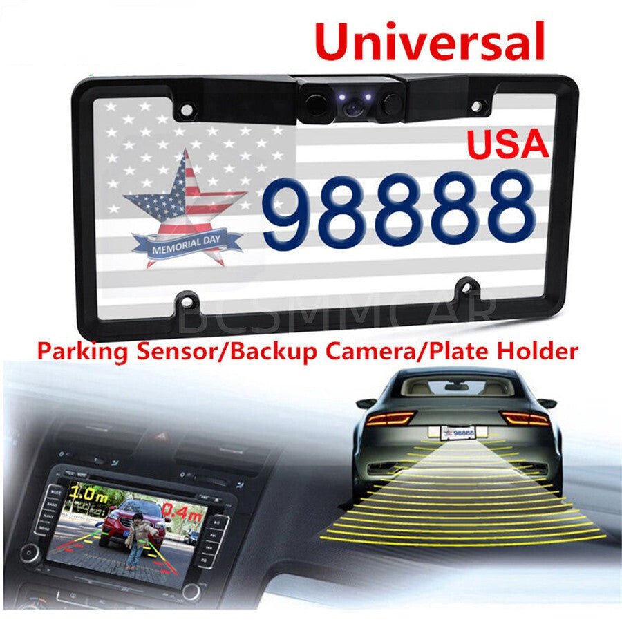 Car Radar Reverse Rear View Camera Frame Backup License Plate Parking Sensor