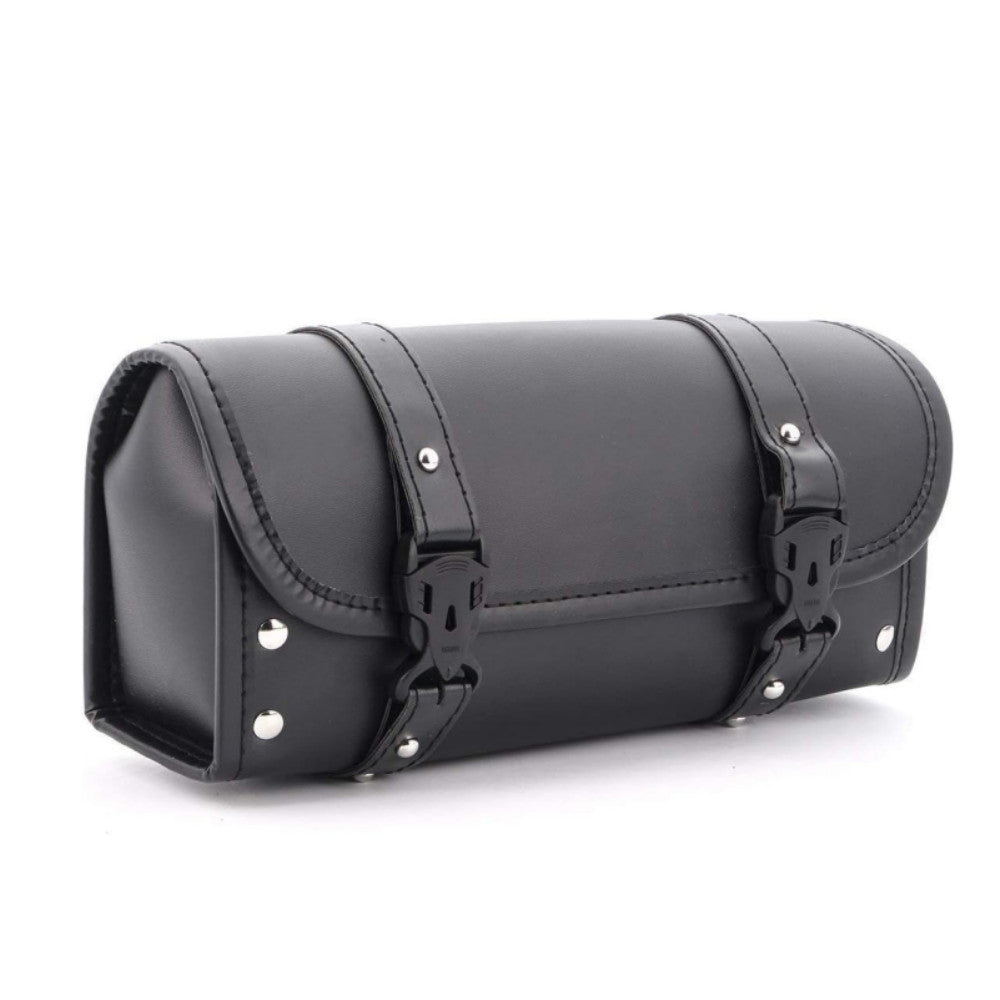 Motorcycle fork tool bag storage luggage case saddle bag leather handlebars - n
