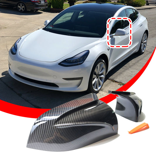 Carbon fiber style side mirror cover trim for Model 3 2017-2023 n