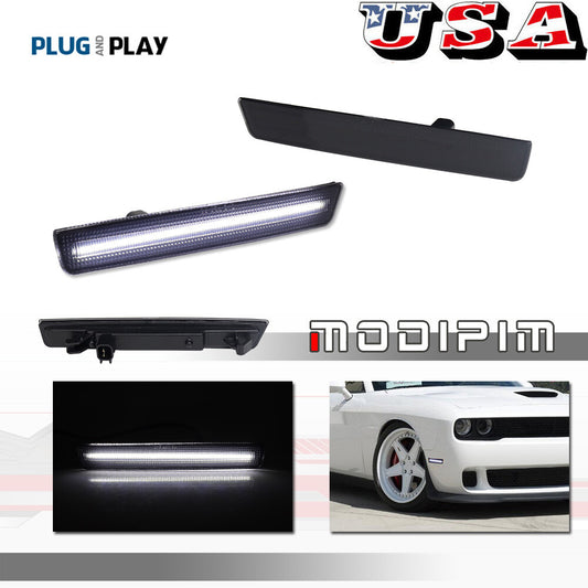 Smoke Lens Upgrade White LED Front Side Marker Lights for 15-23 for Dodge for Challenger - v