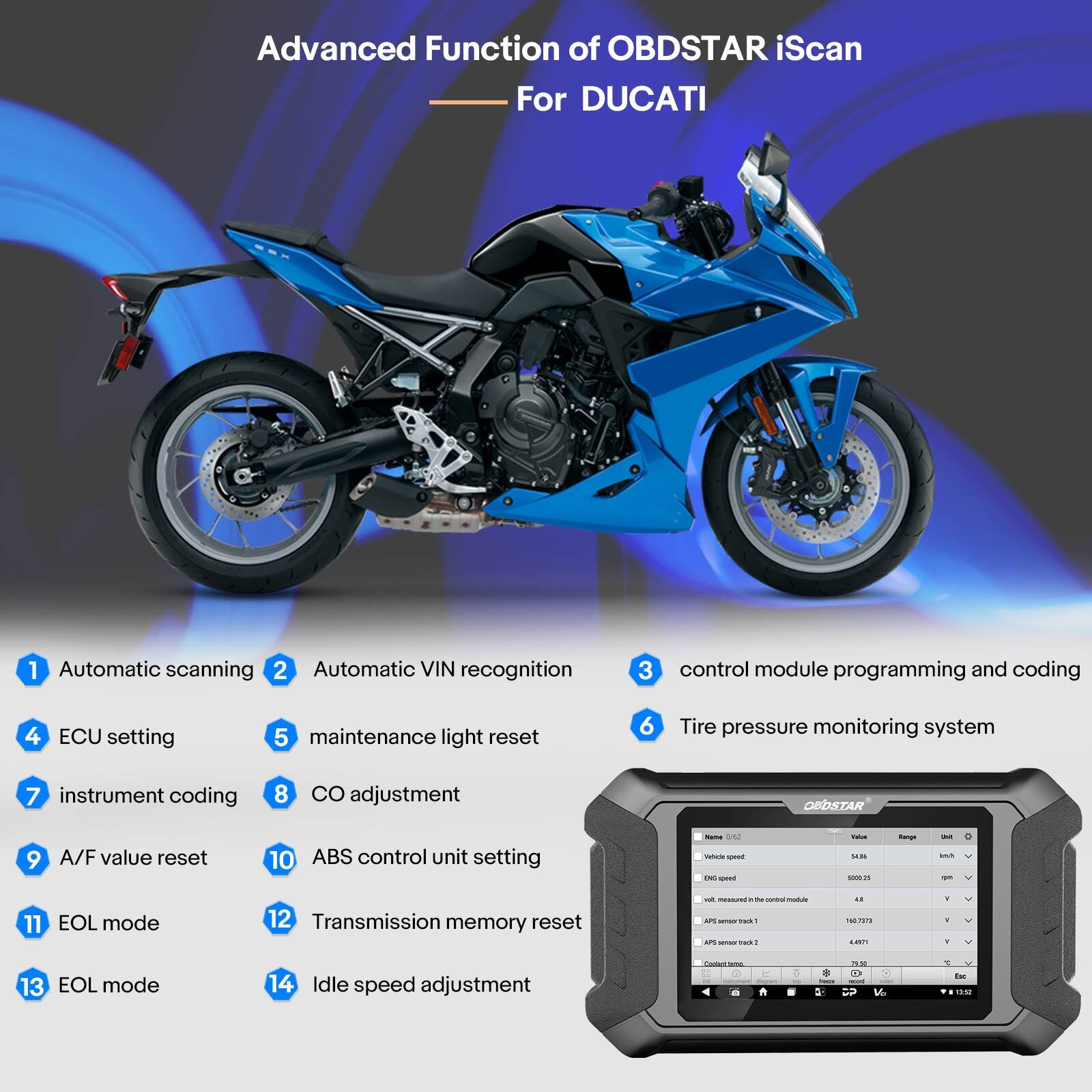 OBDSTAR iScan for Ducati Motorcycle Diagnostic Scanner  K¨¦y Program +M041 Cable