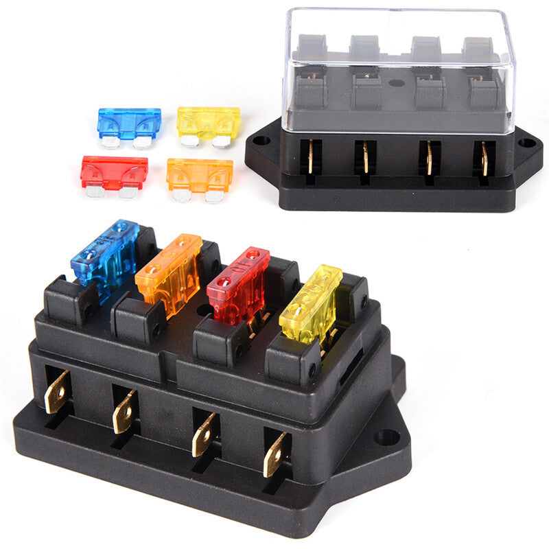 4 Way Circuit Fuse Box for Standard Blade Fuses Holder Block For 12v Car Truck